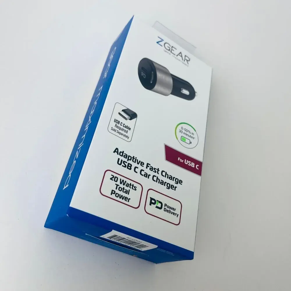 Z Gear Adaptive Fast Charging USB C Car Charger 20 watts for‎ USB C - NEW